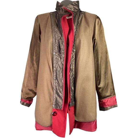 Gallery Rain Coat Women 1X Red Detachable Hood Pockets Stand Collar Fall Liner - Picture 8 of 11